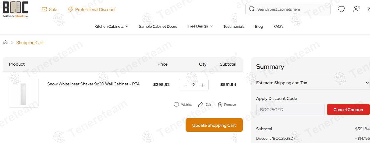Best Online Cabinets coupon code: 25% off with BOC25GED. Tested and valid as 1 year ago.