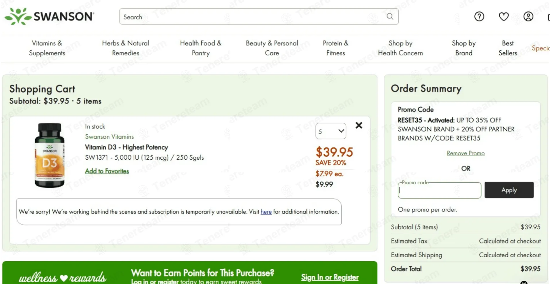 Swanson Vitamins coupon code: Sale off with RESET35. Tested and valid as 2 weeks ago.