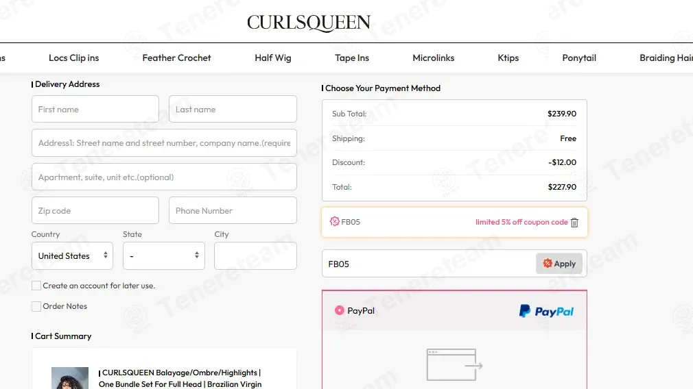 CurlsQueen coupon code: 5% off with FB05. Tested and valid as 1 week ago.