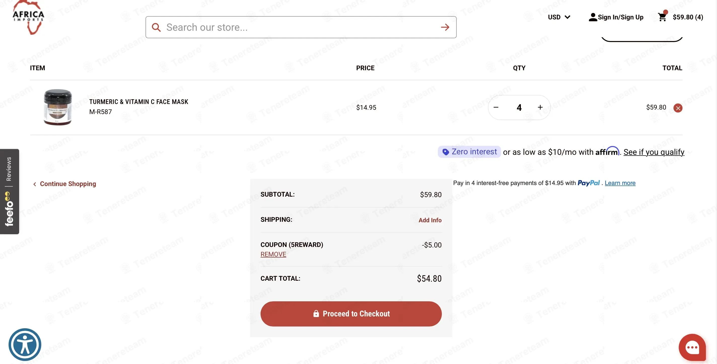 Africa Imports coupon code: $5 off with 5REWARD. Tested and valid as 6 months ago.