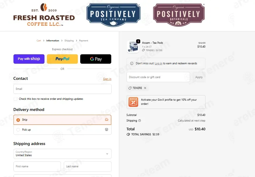 Fresh Roasted Coffee coupon code: 20% off with TENERE. Tested and valid as 1 week ago.