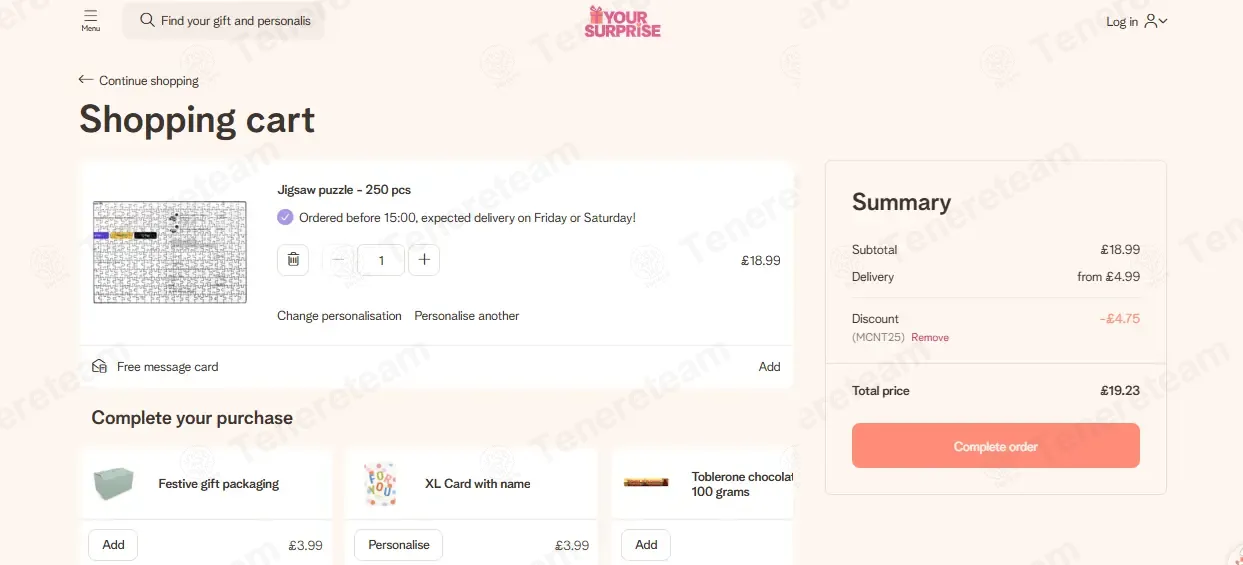 YourSurprise UK coupon code: 25% off with MCNT25. Tested and valid as 5 days ago.
