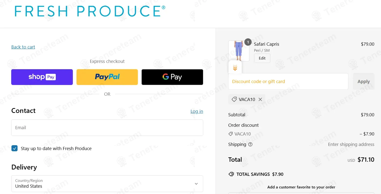 Fresh Produce Clothes coupon code: 10% off with VACA10. Tested and valid as 1 year ago.