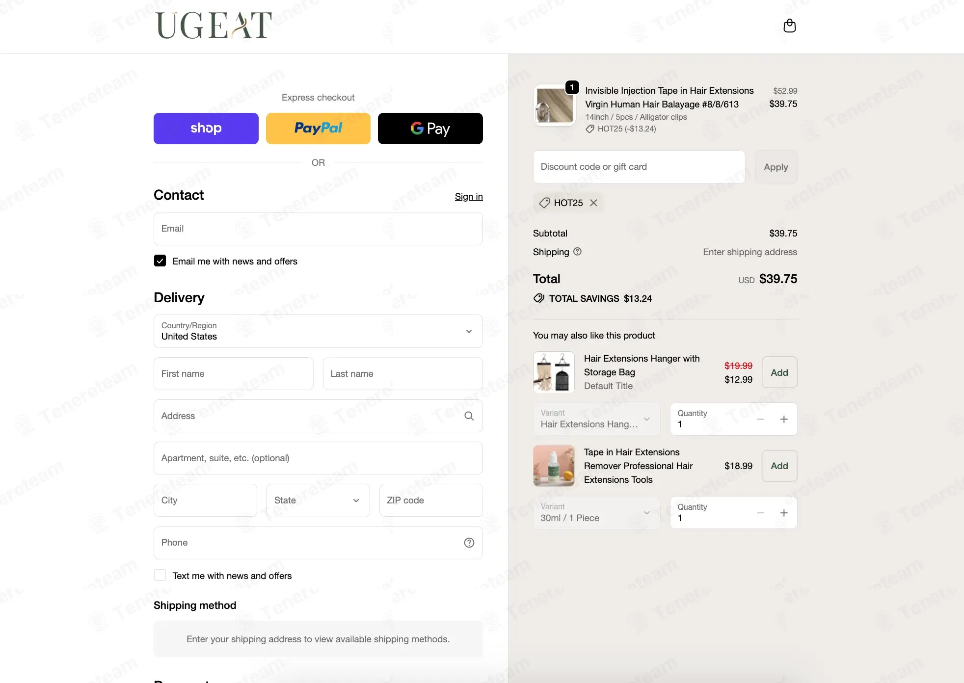 Ugeat Hair coupon code: 25% off with hot25. Tested and valid as 2 months ago.