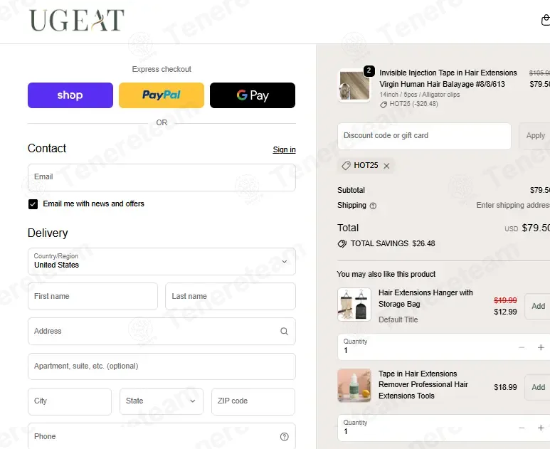 Ugeat Hair coupon code: 25% off with hot25. Tested and valid as 2 months ago.