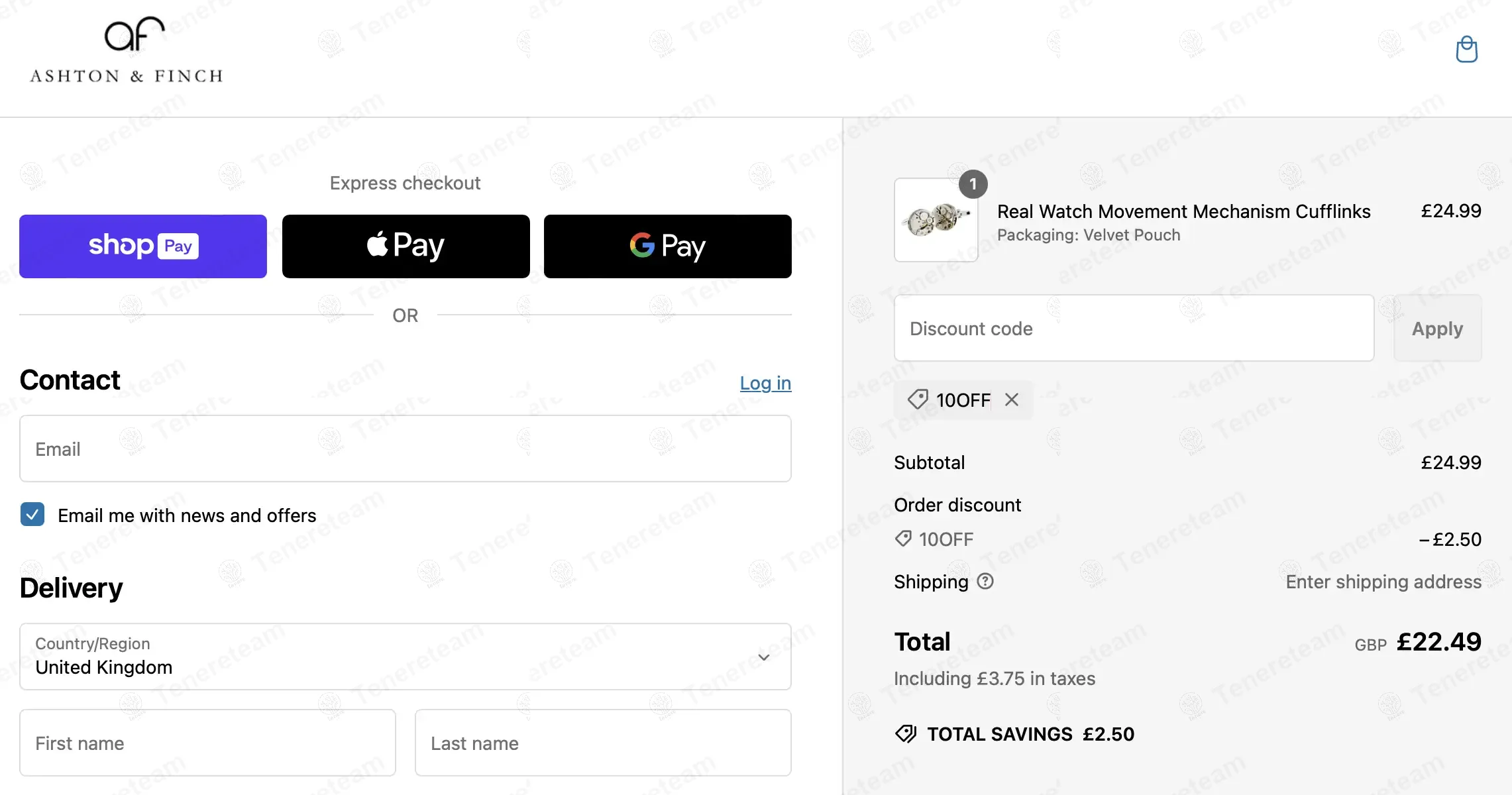 Ashton and Finch coupon code: 10% off with 10OFF. Tested and valid as 1 year ago.