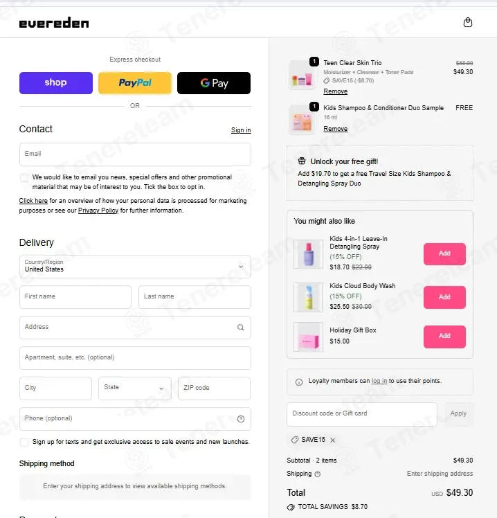 Evereden coupon code: 15% off with SAVE15. Tested and valid as 1 month ago.