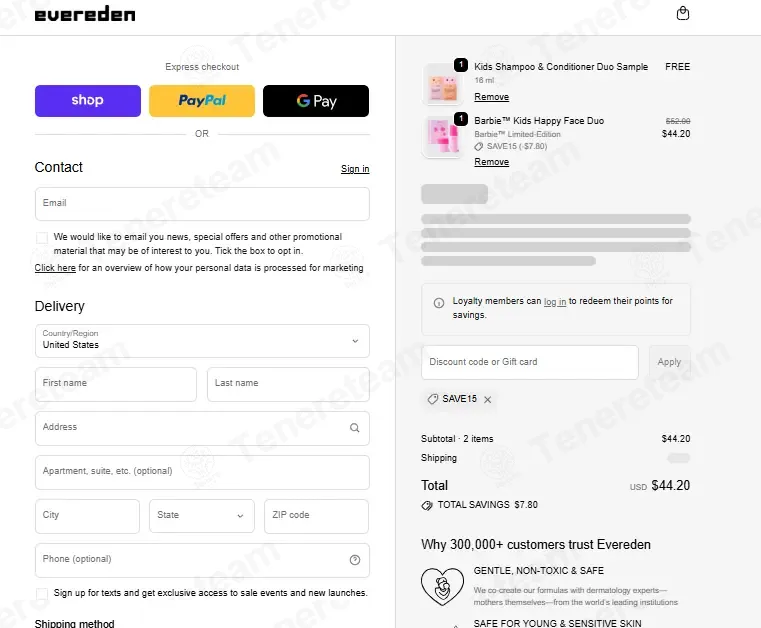 Evereden coupon code: 15% off with SAVE15. Tested and valid as 1 month ago.