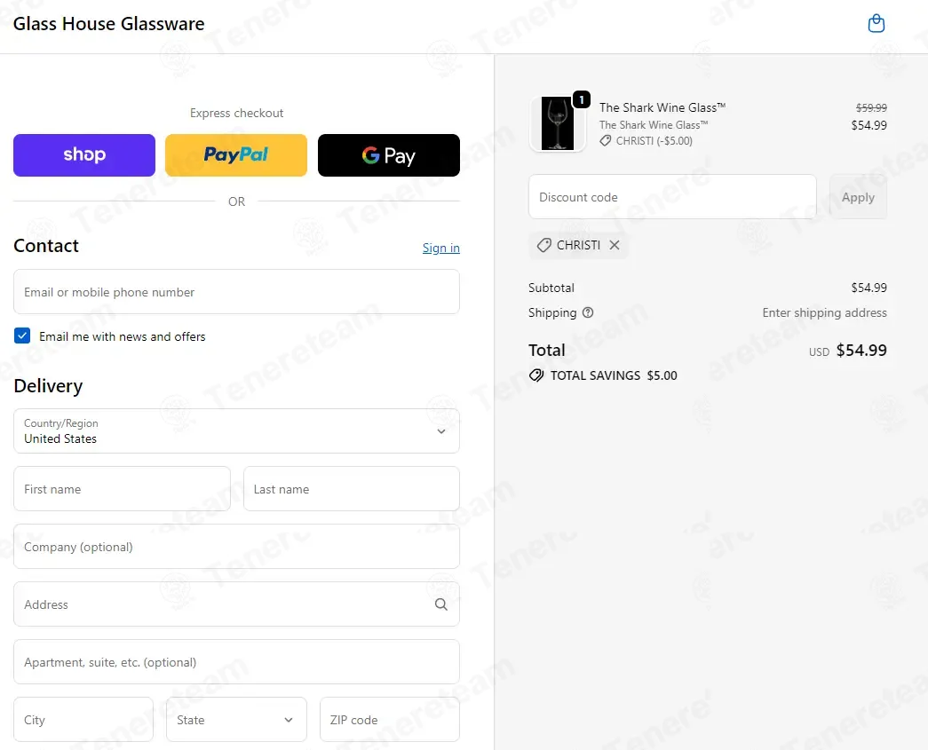 Glass House Glassware apply coupon code