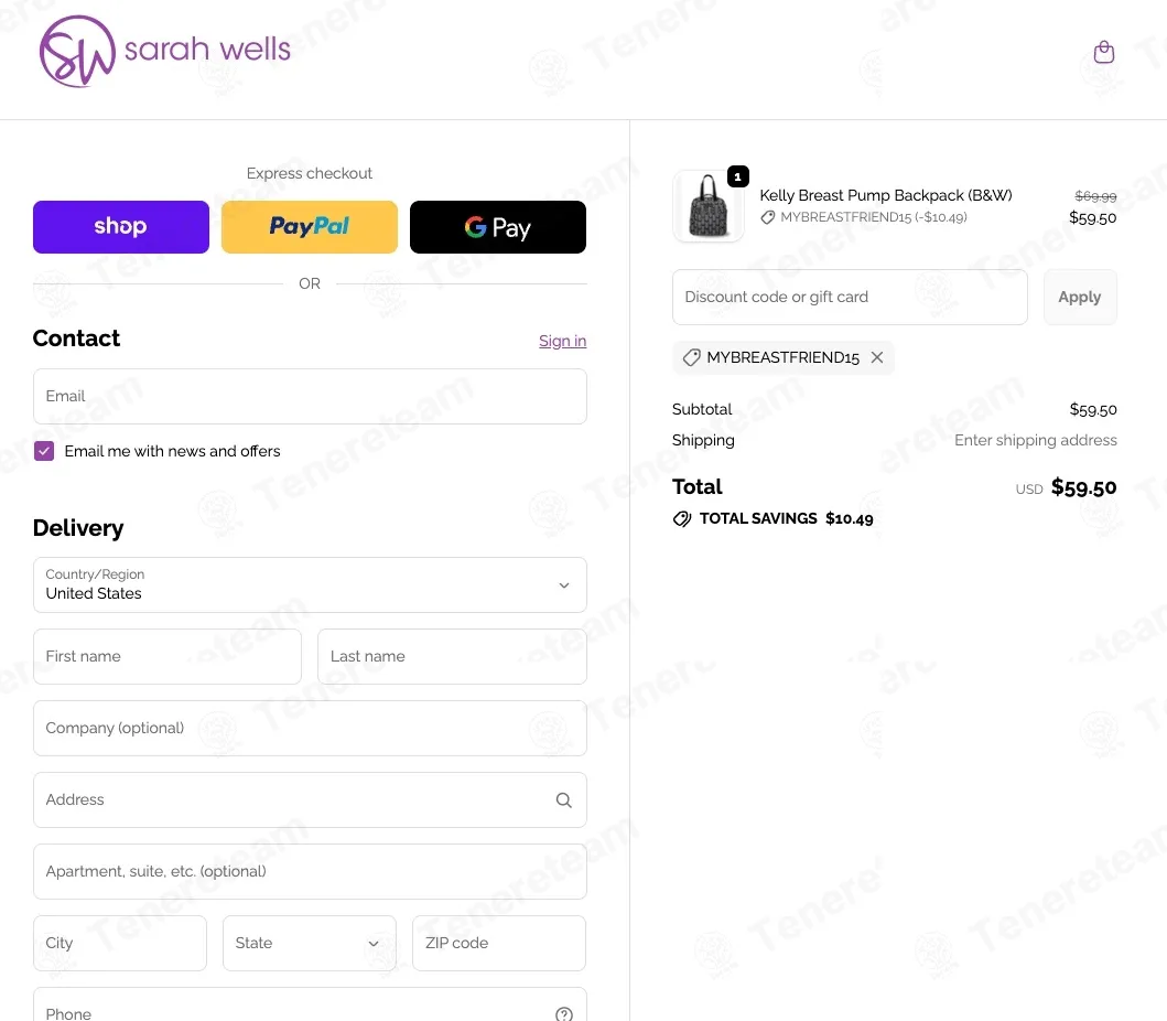 Sarah Wells coupon code: 15% off with MYBREASTFRIEND15. Tested and valid as 7 months ago.
