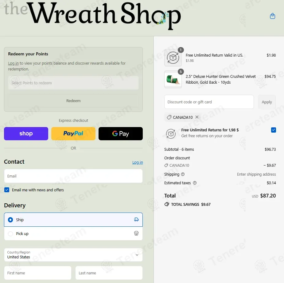 The Wreath Shop coupon code: 10% off with CANADA. Tested and valid as 4 months ago.
