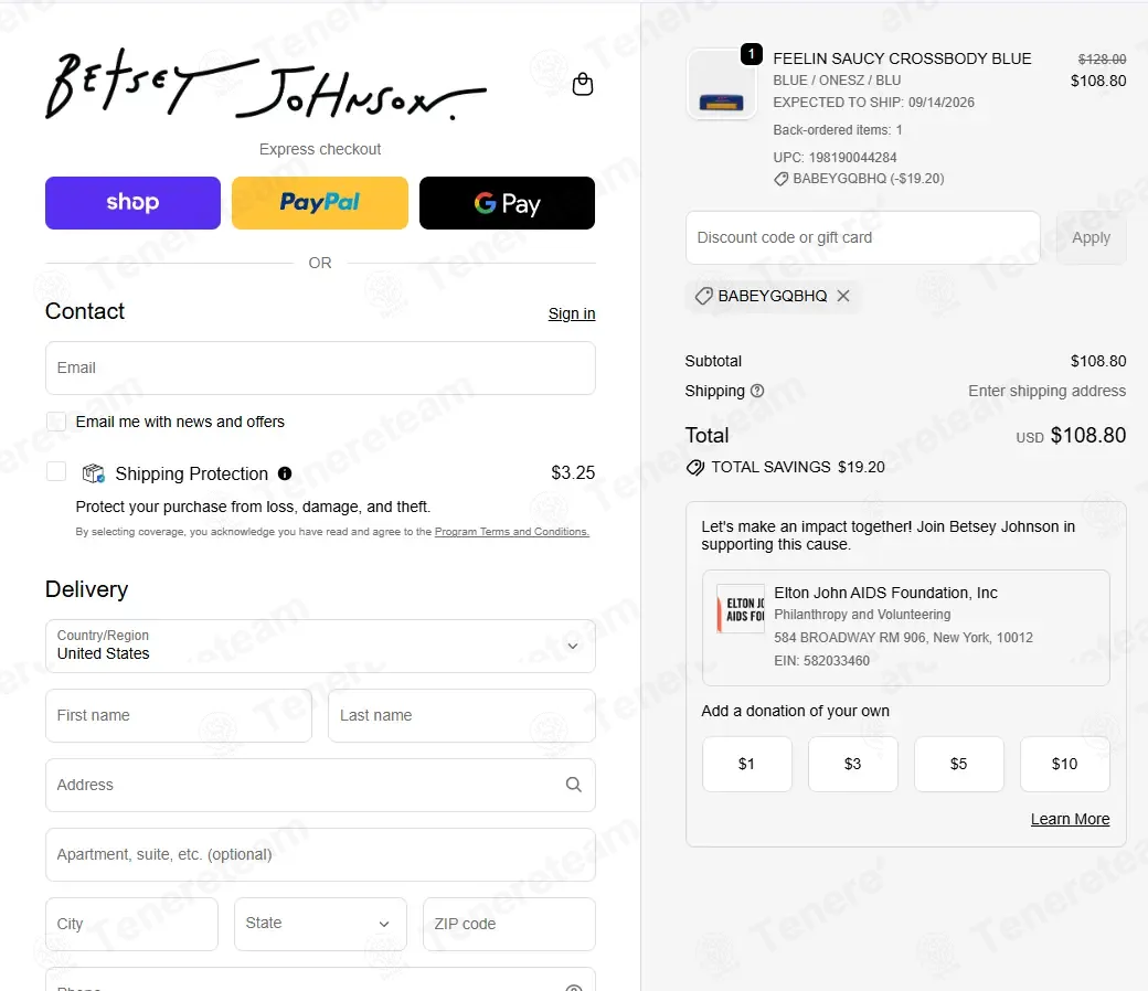 Betsey Johnson coupon code: 15% off with BABEYGQBHQ. Tested and valid as 1 month ago.