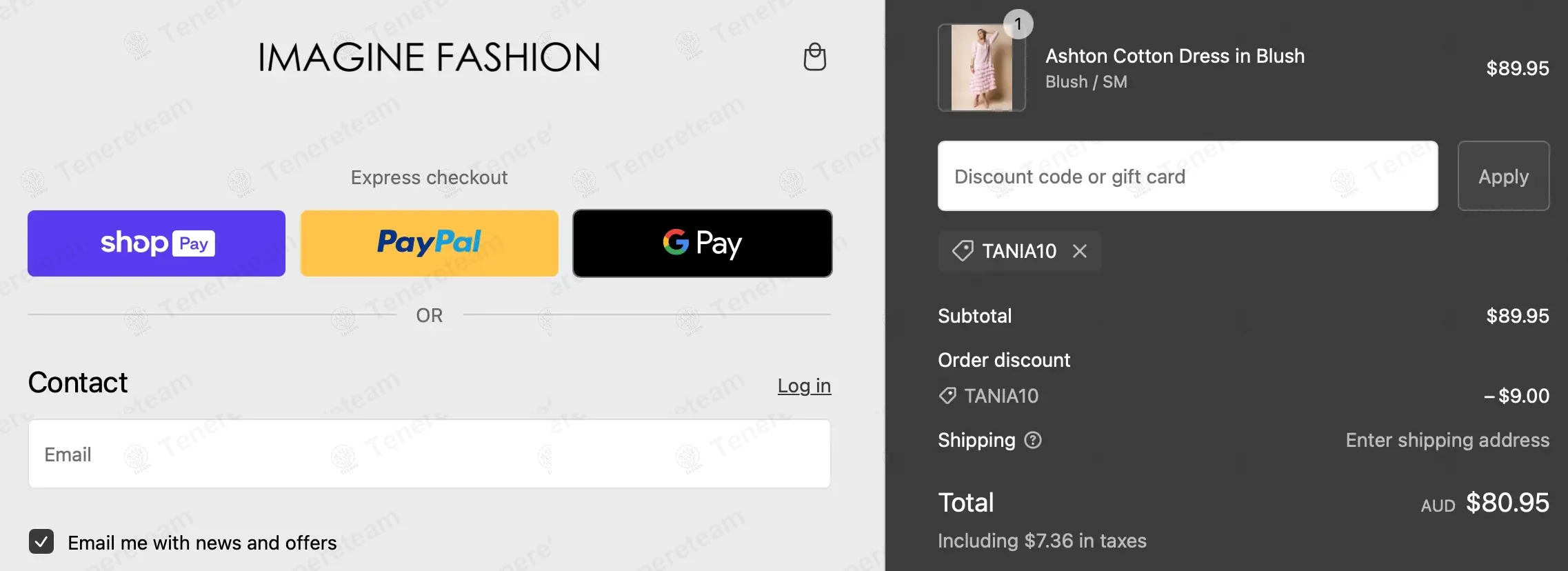 Imagine Fashion coupon code: 10% off with TANIA10. Tested and valid as 1 year ago.