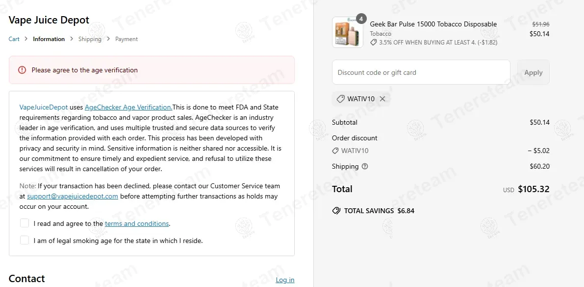 Vapejuicedepot coupon code: 10% off with WATIV10. Tested and valid as 1 year ago.