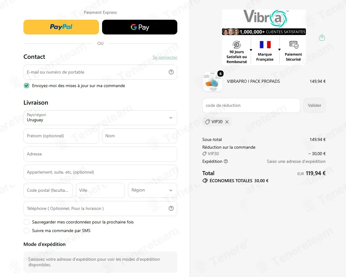Vibra France coupon code: €30 off with VIP30. Tested and valid as 1 month ago.