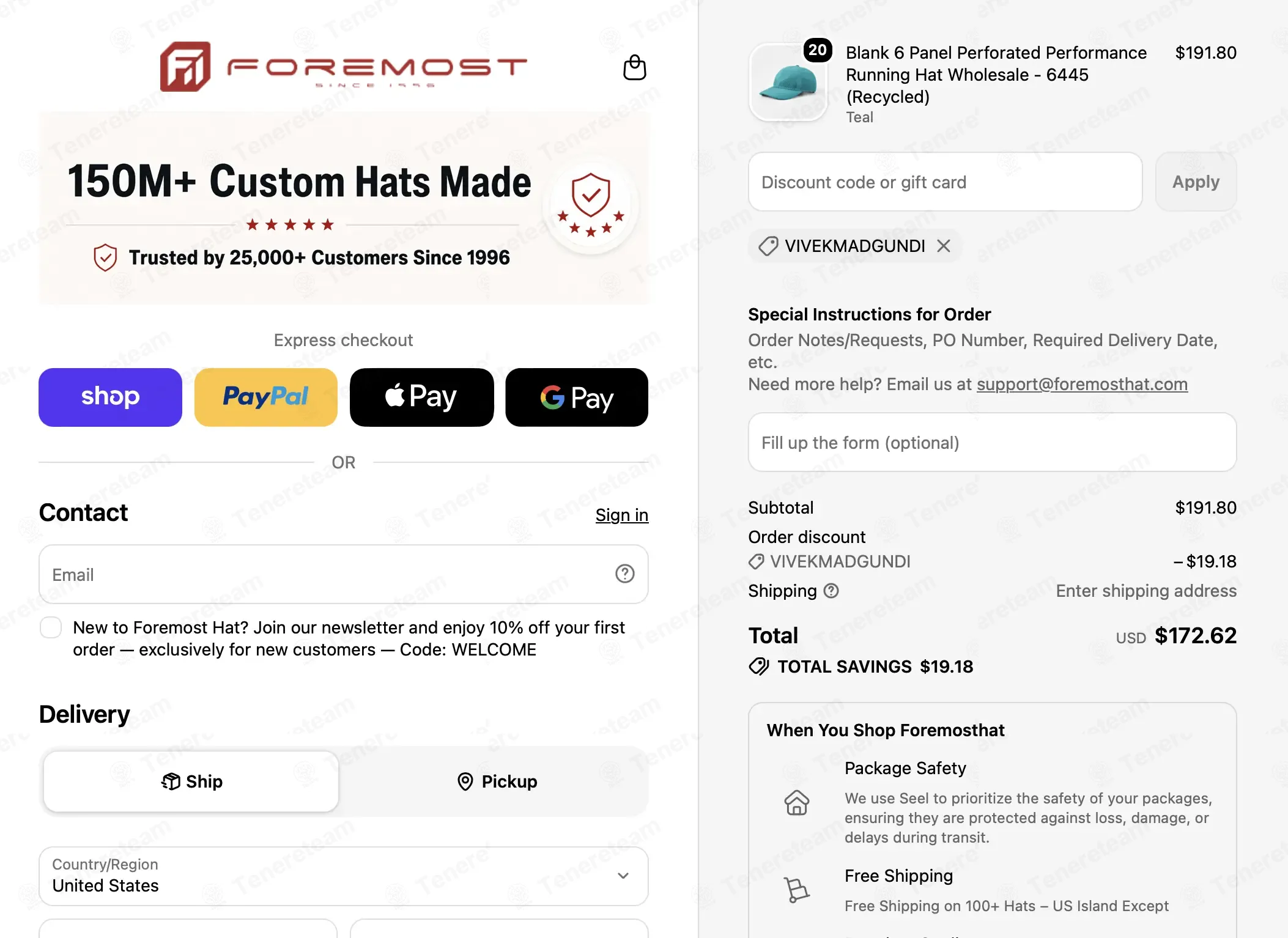 Foremost Hat Shop coupon code: 10% off with VIVEKMADGUNDI. Tested and valid as 3 days ago.