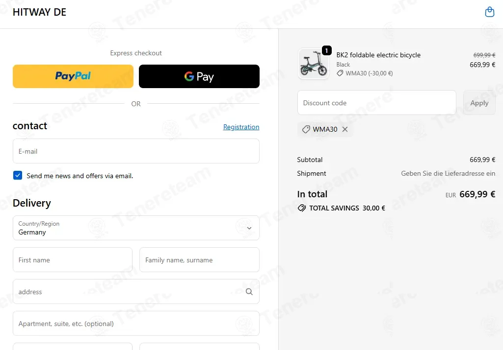 Hitway DE coupon code: €30 off with WMA30. Tested and valid as 2 weeks ago.