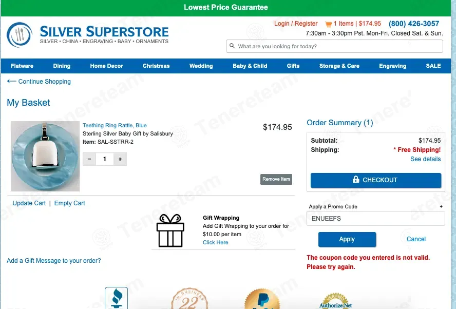 Silver Superstore coupon code: 70% off with ENUEEFS. Tested and valid as 3 months ago.