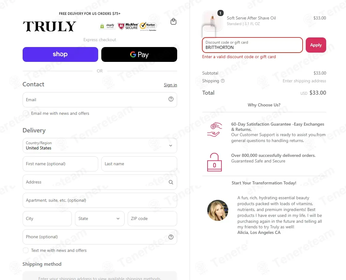 Truly Beauty coupon code: 15% off with BRITTHORTON. Tested and valid as 2 weeks ago.