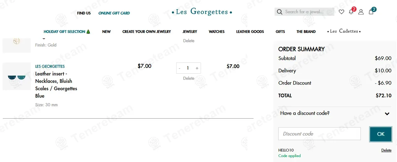 Les Georgettes coupon code: 10% off with HELLO10. Tested and valid as 1 year ago.