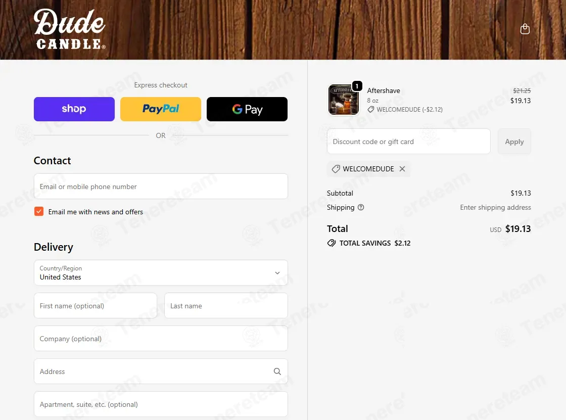 Dude Candle coupon code: 10% off with WELCOMEDUDE. Tested and valid as 7 months ago.