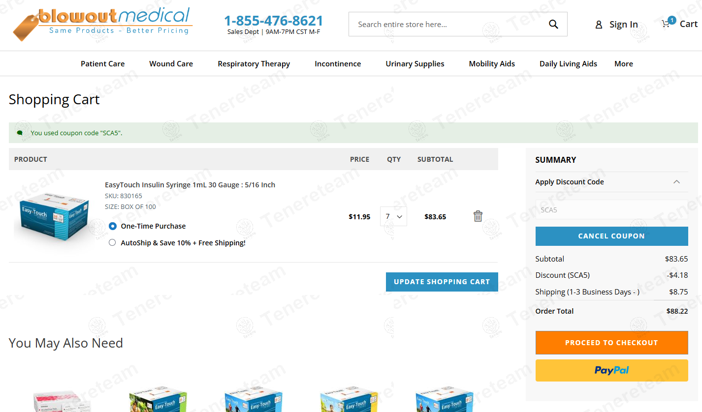 Blowout Medical coupon code: 5% off with SCA5. Tested and valid as 6 months ago.