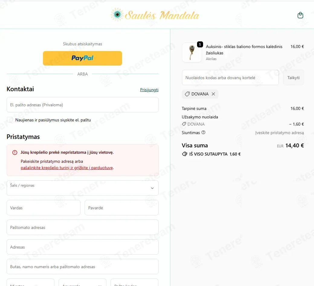 Saules Mandala coupon code: 10% off with DOVANA. Tested and valid as 1 month ago.