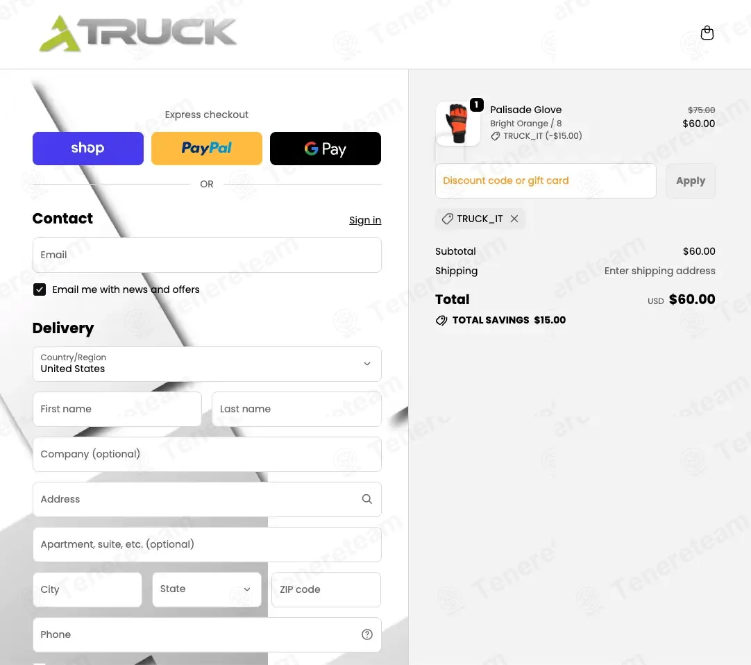 Truck Gloves coupon code: 20% off with TRUCK_IT. Tested and valid as 1 month ago.