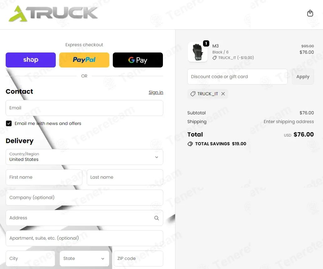 Truck Gloves coupon code: 20% off with TRUCK_IT. Tested and valid as 1 month ago.