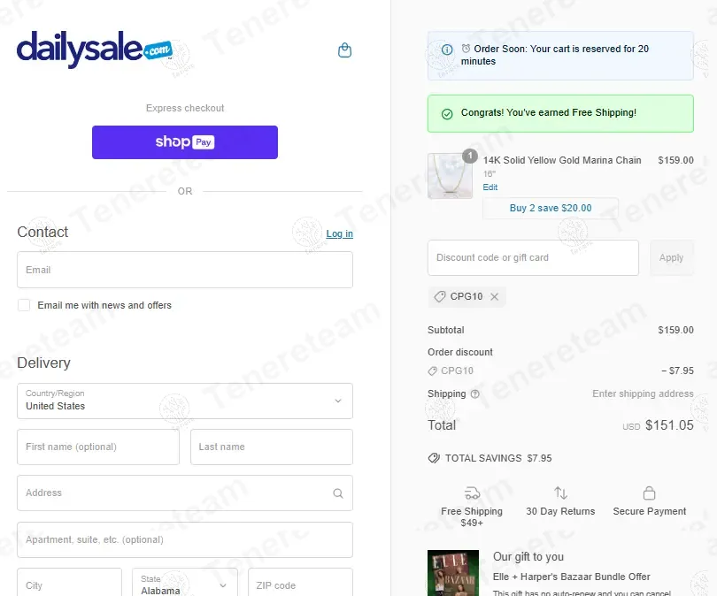 Daily Sale coupon code: 5% off with CPG10. Tested and valid as 9 months ago.