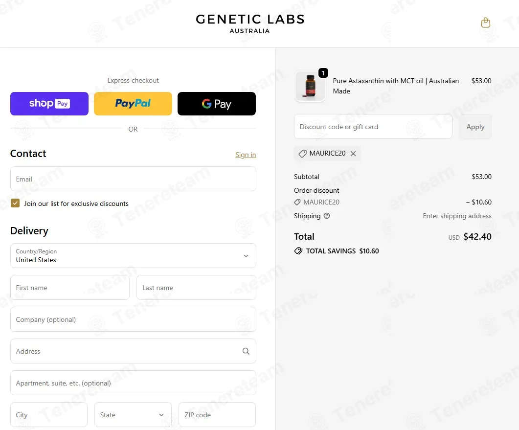 Genetic Labs Australia coupon code: 20% off with MAURICE20. Tested and valid as 1 month ago.