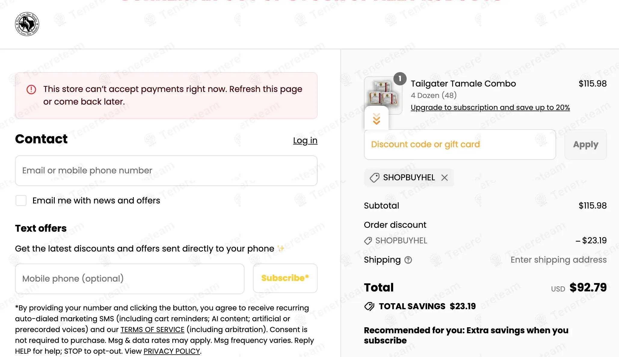 Texas Lone Star Tamales coupon code: 20% off with SHOPBUYHEL. Tested and valid as 1 year ago.