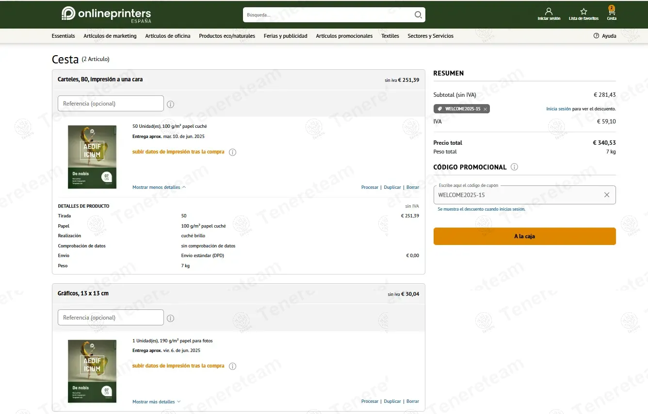 Onlineprinters ES coupon code: 15% off with WELCOME2025-15. Tested and valid as 9 months ago.