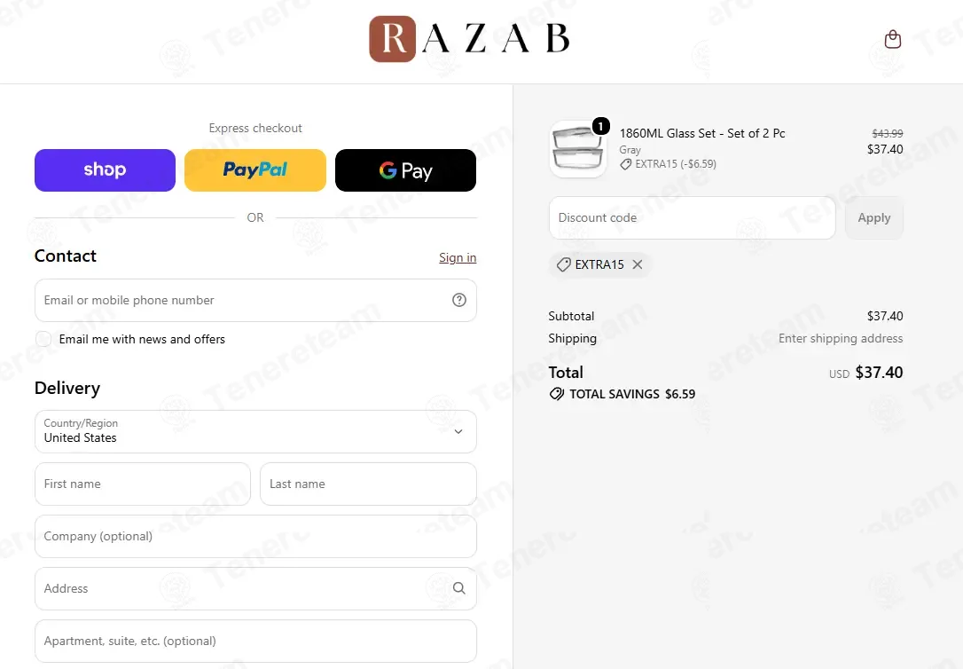 Razab coupon code verified as working at checkout
