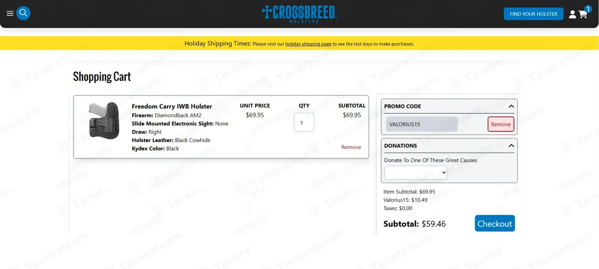 Crossbreed Holsters coupon code: 15% off with VALORIUS15. Tested and valid as 1 month ago.