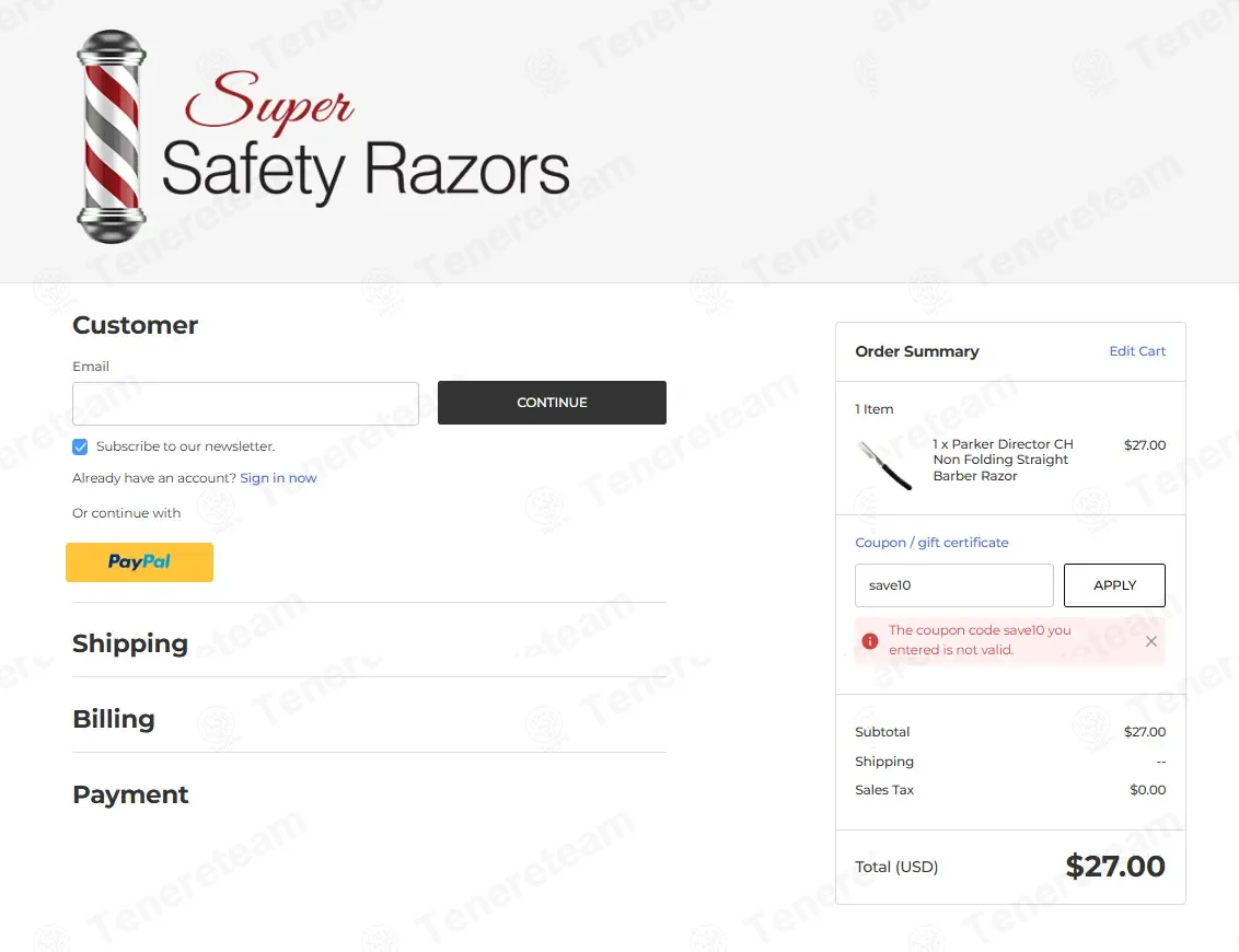 Super Safety Razors coupon code: 10% off with save10. Tested and valid as 4 months ago.