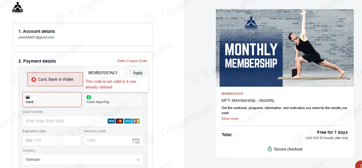 Man Flow Yoga TV coupon code: $70 off with MEMBERSONLY. Tested and valid as 2 months ago.