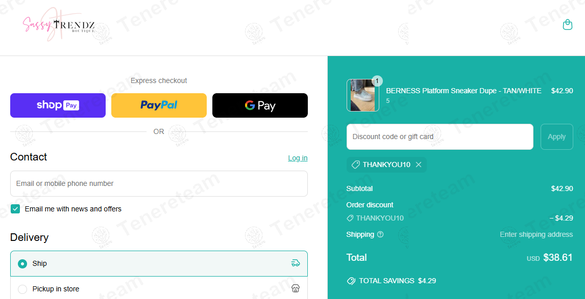 Sassy Trendz Boutique coupon code: 10% off with THANKYOU10. Tested and valid as 1 year ago.