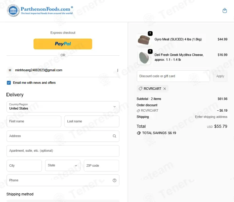 Parthenon Foods coupon code: 10% off with RCVRCART. Tested and valid as 3 months ago.
