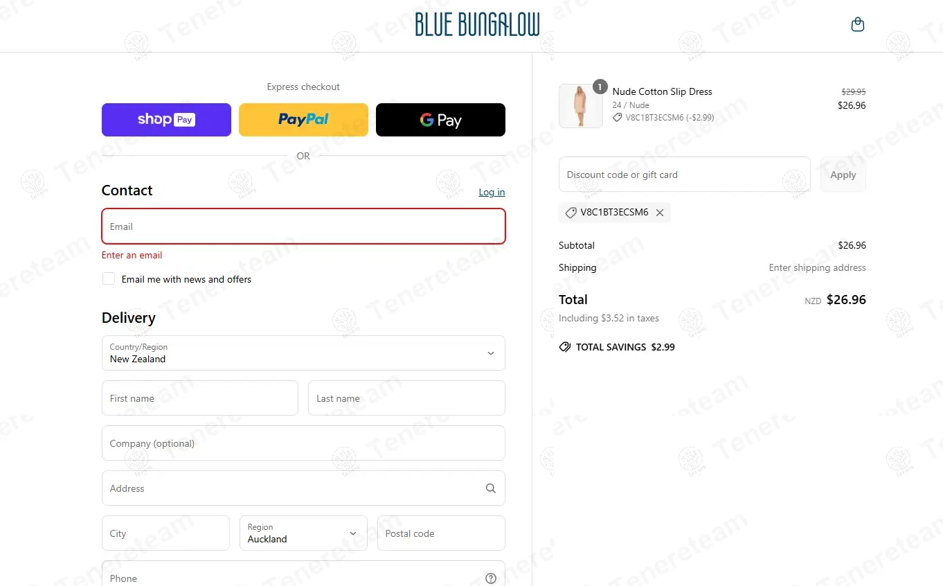 Blue Bungalow NZ coupon code: 10% off with V8C1BT3ECSM6. Tested and valid as 1 year ago.