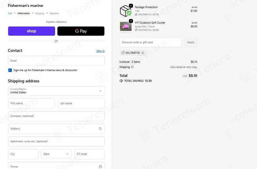Fisherman's marine coupon code: 10% off with MILITARY10. Tested and valid as 2 weeks ago.