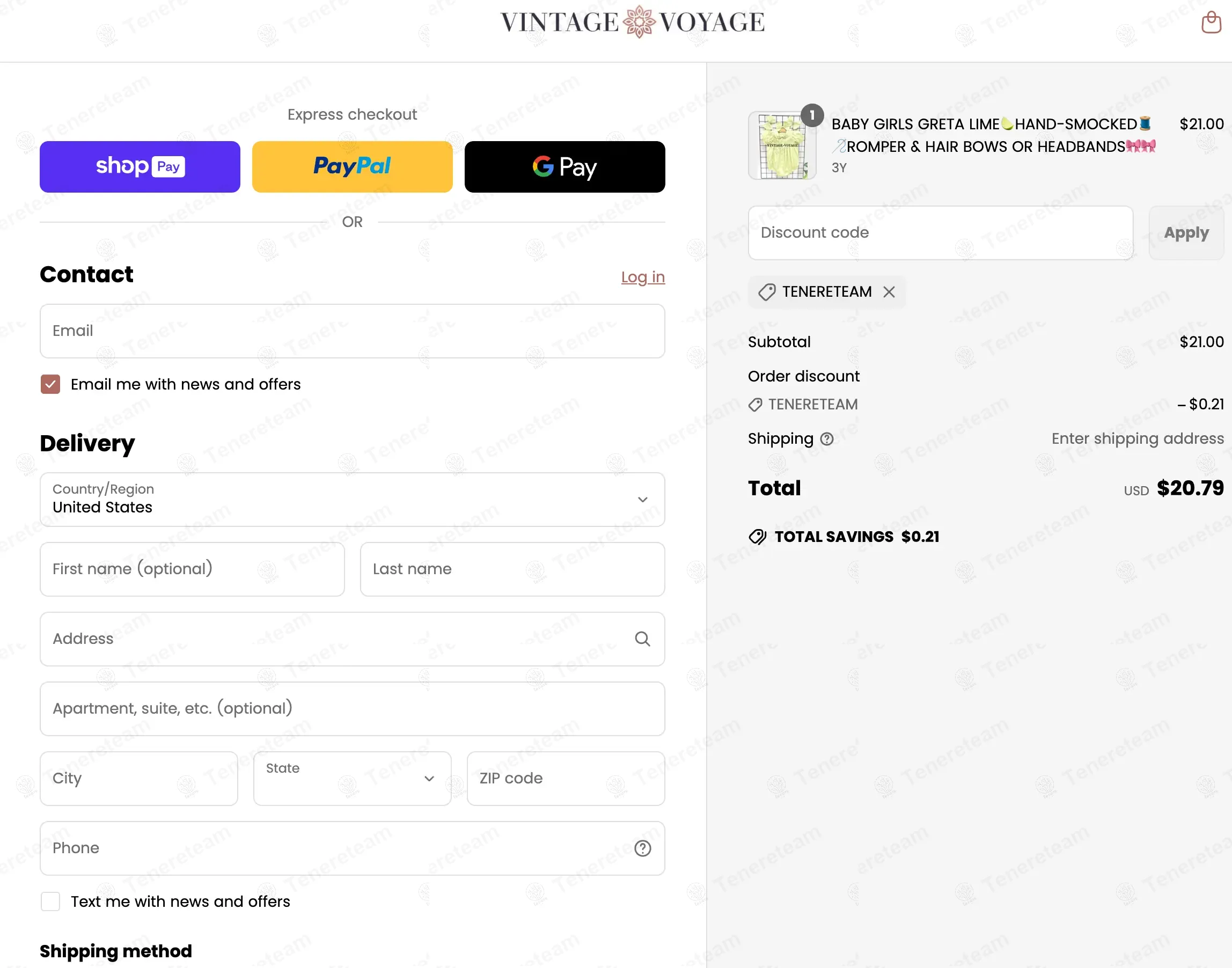 Vintage Voyage coupon code: 1% off with TENERETEAM. Tested and valid as 2 weeks ago.