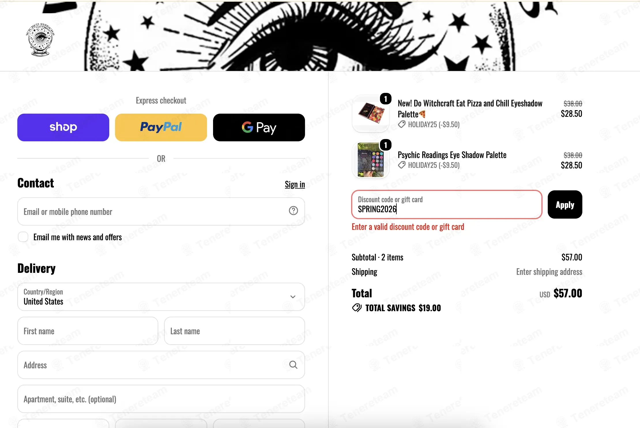 Wicked Sisters Cosmetics coupon code: 35% off with SPRING2026. Tested and valid as 1 week ago.