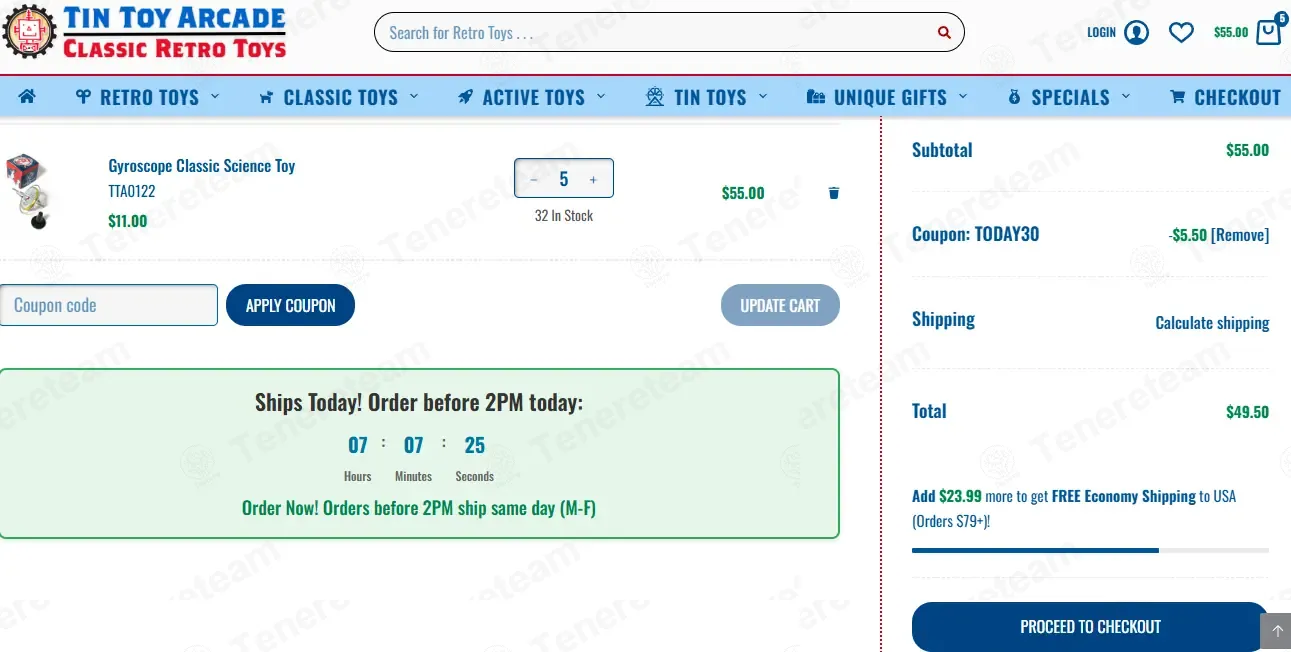 Tin Toy Arcade coupon code: 10% off with TODAY30. Tested and valid as 3 months ago.