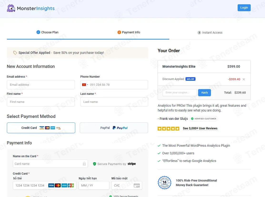 Monsterinsights coupon code: 60% off with COMPLETE60. Tested and valid as 5 months ago.