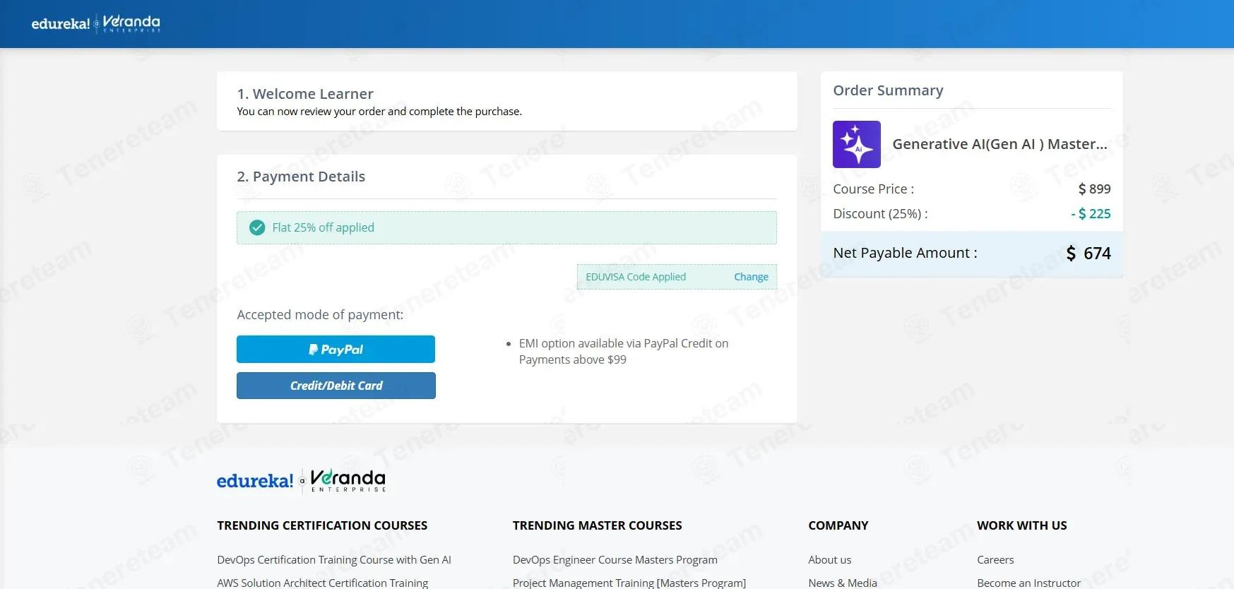 Edureka.co coupon code: 25% off with EDUVISA. Tested and valid as 3 weeks ago.