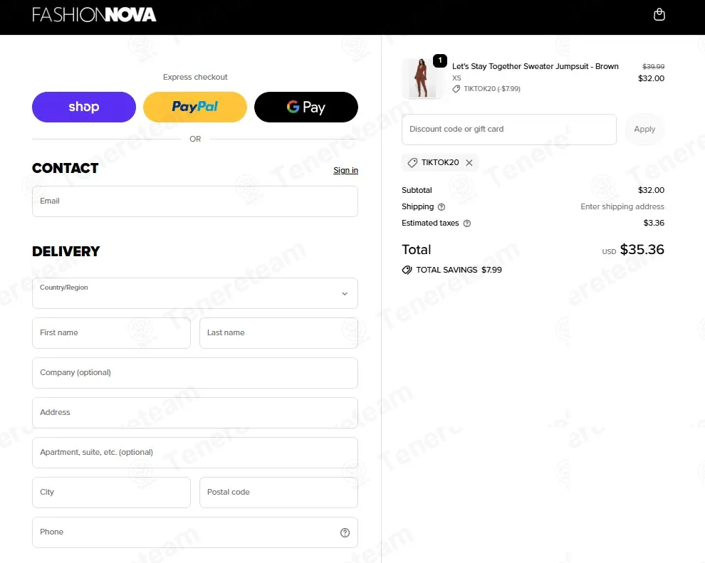 Fashion Nova coupon code: 20% off with TIKTOK20. Tested and valid as 6 months ago.