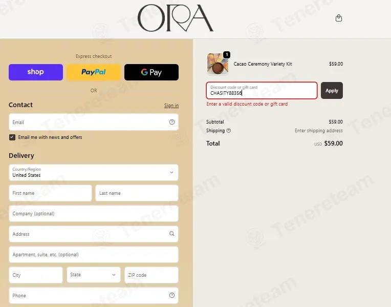 Ora Cacao coupon code: 10% off with CHASITY88356. Tested and valid as 1 week ago.
