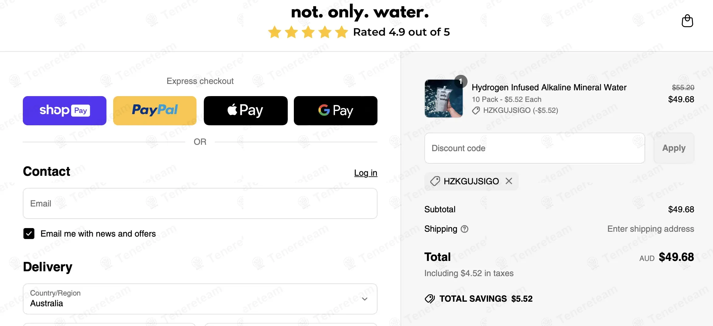 Not Only Water AU coupon code: 10% off with HZKGUJSIGO. Tested and valid as 1 year ago.