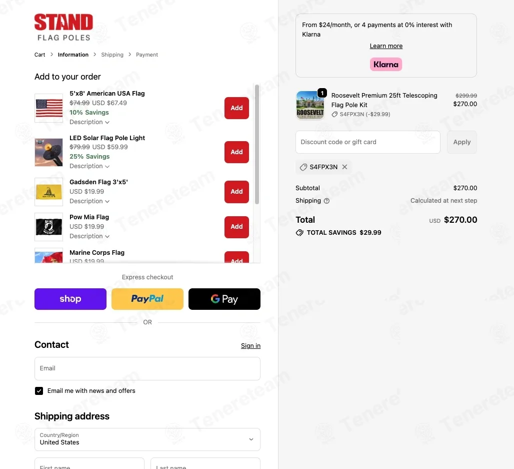 Stand Flag Poles coupon code: 10% off with S4FPX3N. Tested and valid as 7 months ago.
